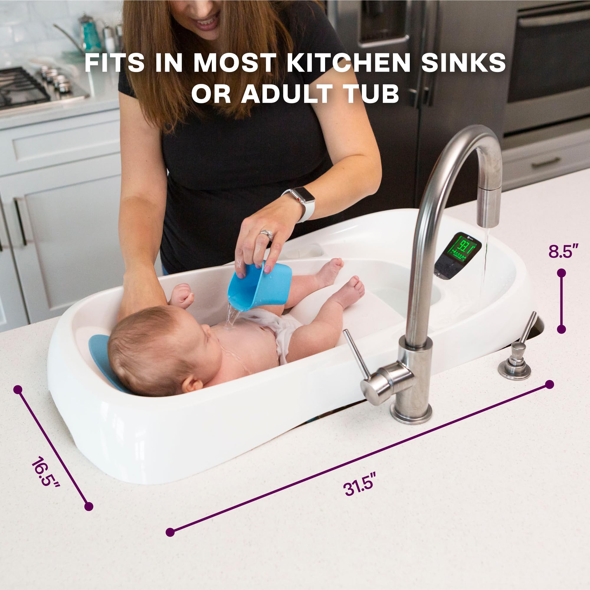 4moms Cleanwater Tub, 3-in-1 Grow-with-Me Baby Bathtub with Digital Thermometer for Newborns to Toddler, Assembled in The USA - Image 6