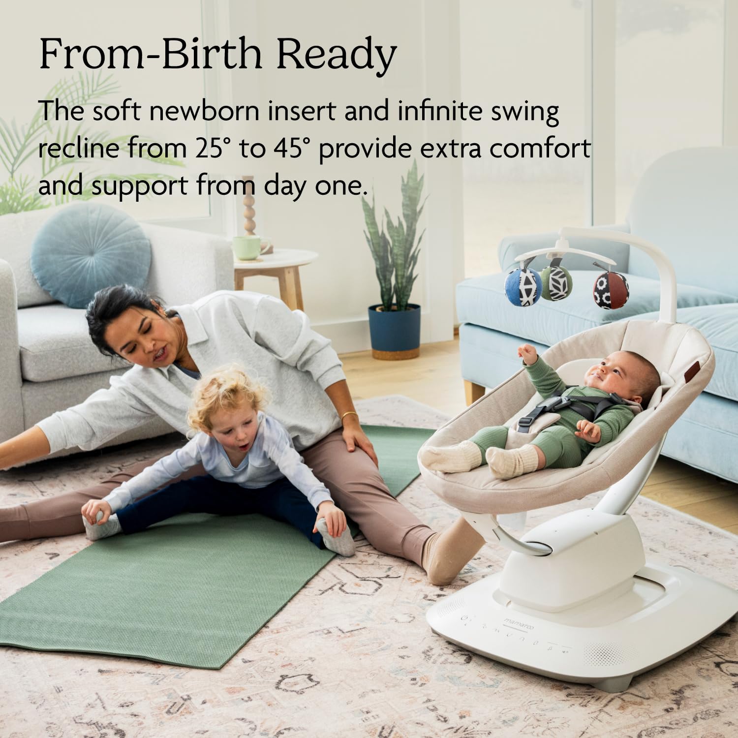 UPPAbaby Mamaroo Smart Swing – Customizable Soothing Modes with MotionSync Technology – Infant Recline + Bluetooth Enabled – Included Newborn Insert – Charlie (Sand Mélange) - Image 5